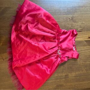 Gymboree 12-18M Red Satin Holiday Dress Rhinestone Velvet Bow Tulle Trim